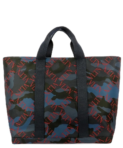 Shop Valentino Vltn Grid Camouflage Tote Bag In Multi