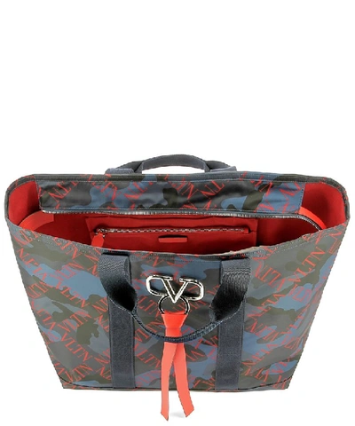 Shop Valentino Vltn Grid Camouflage Tote Bag In Multi