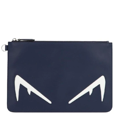 Shop Fendi Diabolic Eyes Clutch Bag In Navy