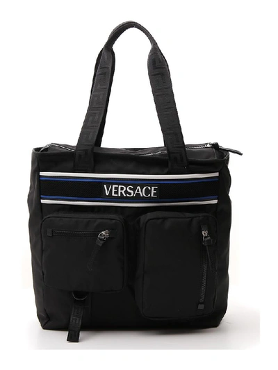 Shop Versace Olympus Logo Strap Tote Bag In Black