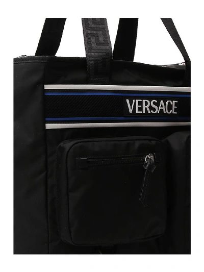Shop Versace Olympus Logo Strap Tote Bag In Black