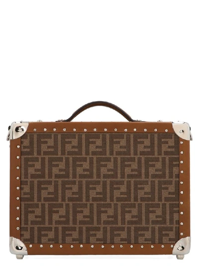 Shop Fendi Ff Logo Suitcase In Brown