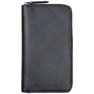 Shop Burberry London Check Zip Around Wallet In Blue