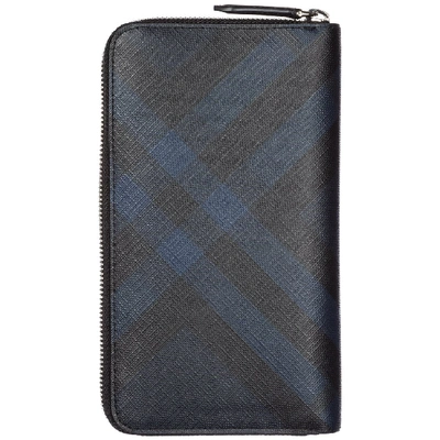 Shop Burberry London Check Zip Around Wallet In Blue