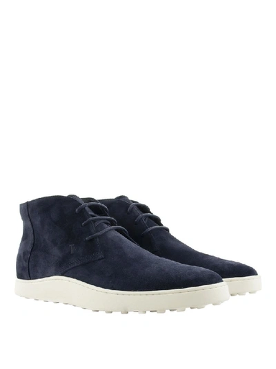 Shop Tod's Desert Suede Boots In Blue