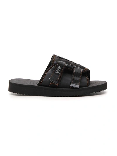 Shop Palm Angels Strap Detail Logo Slides In Black