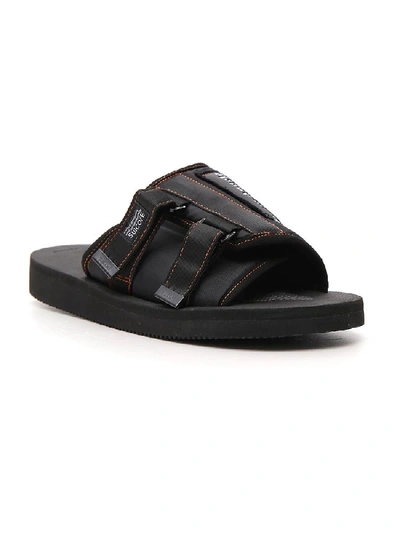 Shop Palm Angels Strap Detail Logo Slides In Black