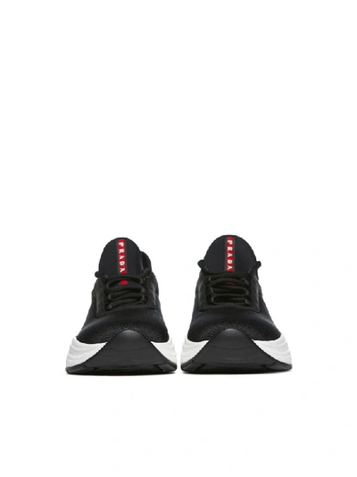 Shop Prada America Cup Logo Patch Low Top Sneakers In Black