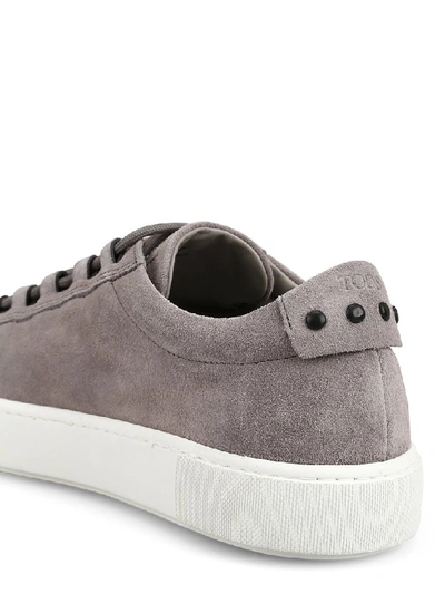 Shop Tod's Suede Low Top Sneakers In Grey