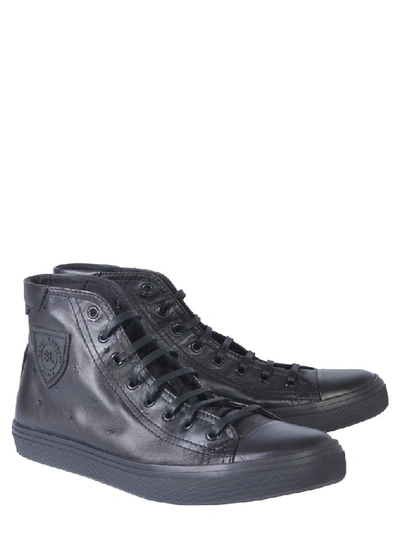 Shop Saint Laurent Star Motif High Top Sneakers In Black