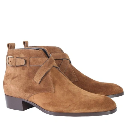 Shop Saint Laurent Wyatt Ankle Boots In Brown