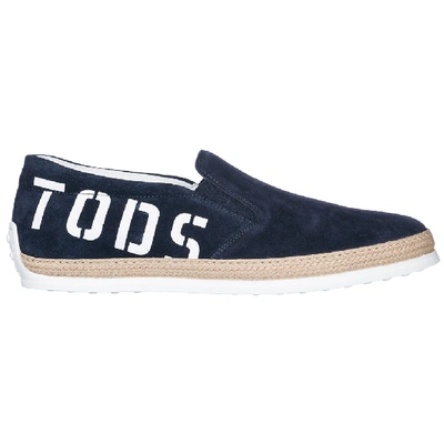 Shop Tod's Slip On Logo Sneakers In Blue