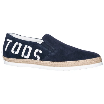 Shop Tod's Slip On Logo Sneakers In Blue