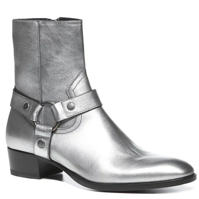 Shop Saint Laurent Wyatt Harness Ankle Boots In Silver