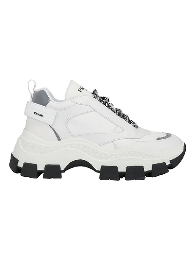 Shop Prada Pegasus Ridged Sole Sneakers In White