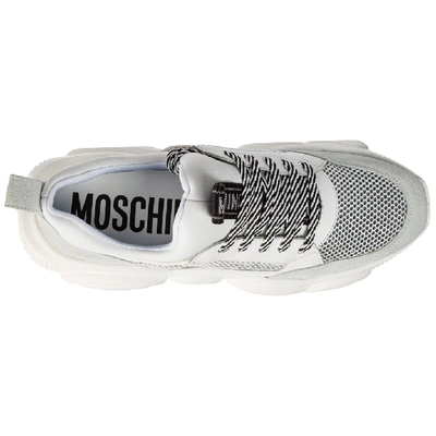Shop Moschino Teddy Logo Lace Up Sneakers In White