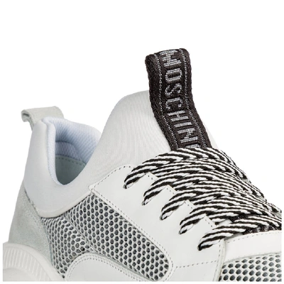 Shop Moschino Teddy Logo Lace Up Sneakers In White