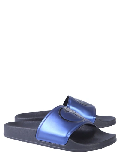 Shop Versace Medusa Logo Slides In Blue