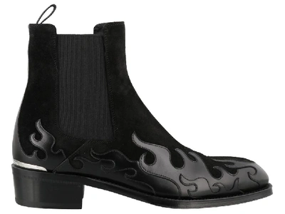 Men's Flame Leather/suede Chelsea Boots In Black