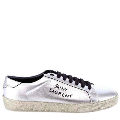 Shop Saint Laurent Court Classic Embroidered Sneakers In Silver