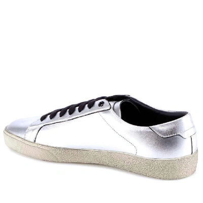 Shop Saint Laurent Court Classic Embroidered Sneakers In Silver