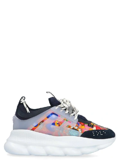 Versace Men's Chain Reaction Caged-print Sneakers In Navy & Multi