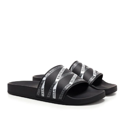 Shop Balenciaga Logo Slides In Black