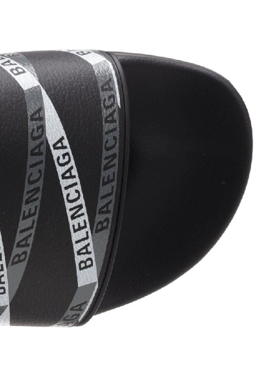 Shop Balenciaga Logo Slides In Black