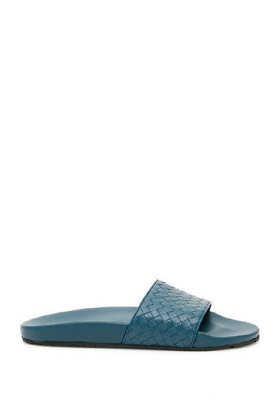 Shop Bottega Veneta Woven Slides In Blue