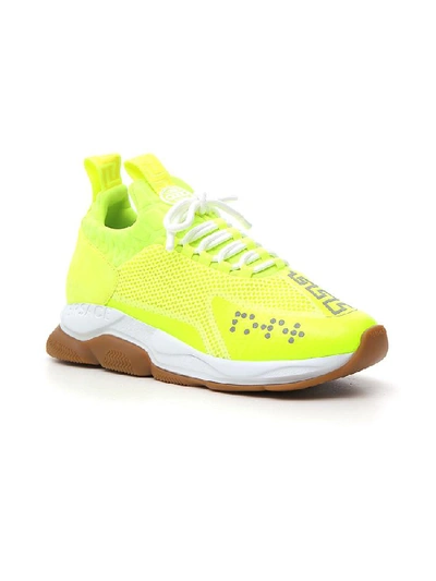 Shop Versace Chain Reaction Panelled Low Top Sneakers In Yellow