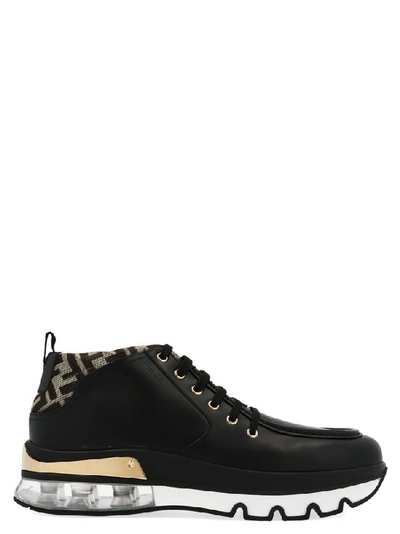 Shop Fendi Ff Jacquard Logo Detail Lace Up Ankle Boots In Black