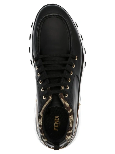 Shop Fendi Ff Jacquard Logo Detail Lace Up Ankle Boots In Black