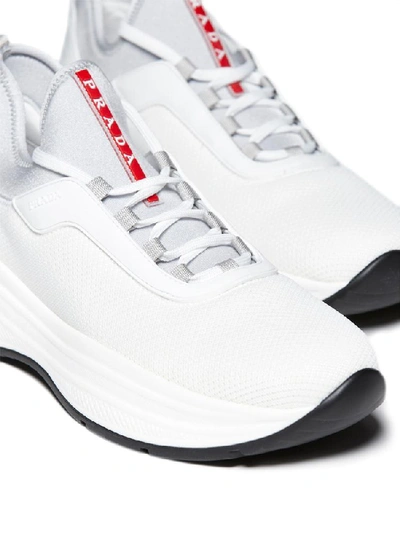 Shop Prada America Cup Logo Patch Low Top Sneakers In White