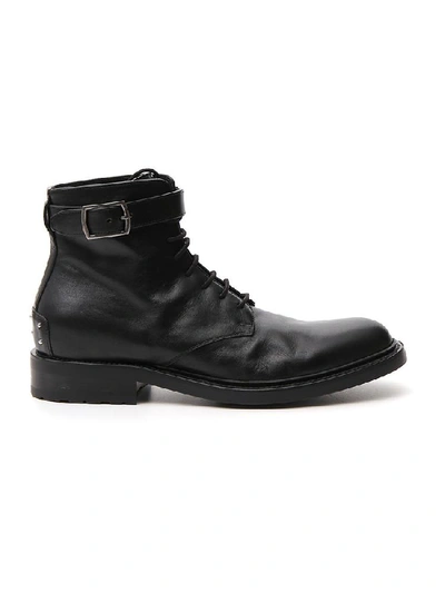 Shop Saint Laurent Army Buckle Lace Up Boots In Black