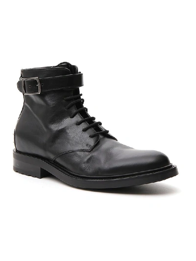 Shop Saint Laurent Army Buckle Lace Up Boots In Black