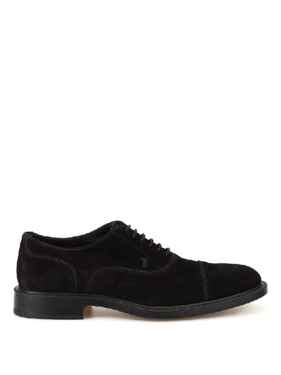 Shop Tod's Suede Lace Up Shoes In Black