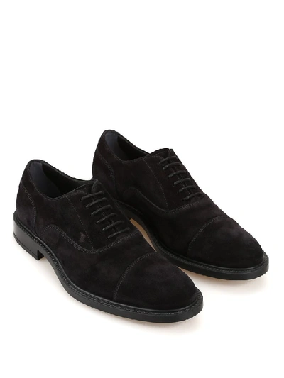 Shop Tod's Suede Lace Up Shoes In Black