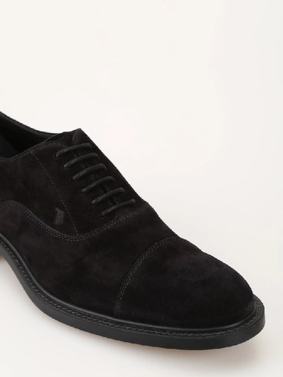 Shop Tod's Suede Lace Up Shoes In Black
