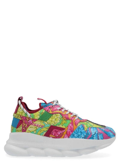 Shop Versace Floral Print Chain Reaction Sneakers In Multi