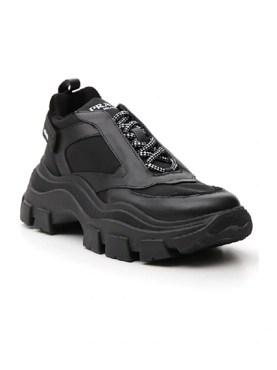 Prada Men's Pegasus Nylon & Leather Chunky Sneakers In Black