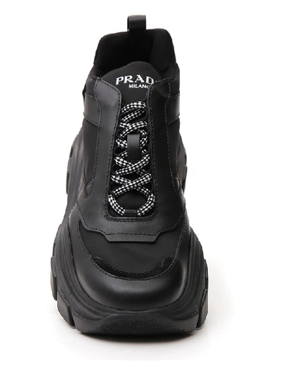 Shop Prada Pegasus Ridged Sole Sneakers In Black