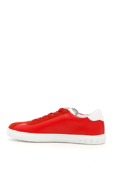 Shop Tod's Logo Panel Sneakers In Red