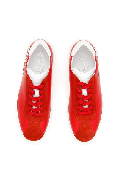 Shop Tod's Logo Panel Sneakers In Red