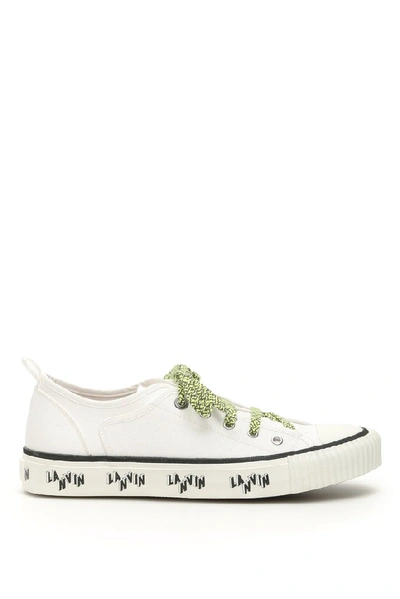 Shop Lanvin Logo Print Lace Up Sneakers In White