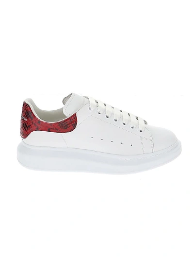 Shop Alexander Mcqueen Embossed Snake Print Oversized Sneakers In White/red
