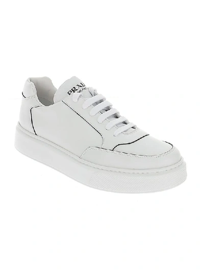 Shop Prada Logo Embossed Panelled Sneakers In White