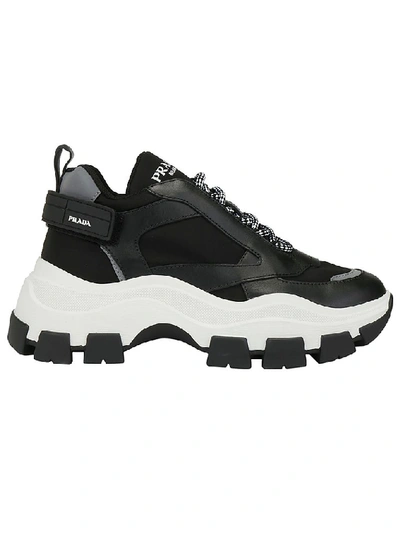 Shop Prada Pegasus Ridged Sole Sneakers In Black