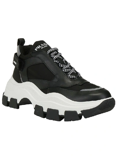 Shop Prada Pegasus Ridged Sole Sneakers In Black