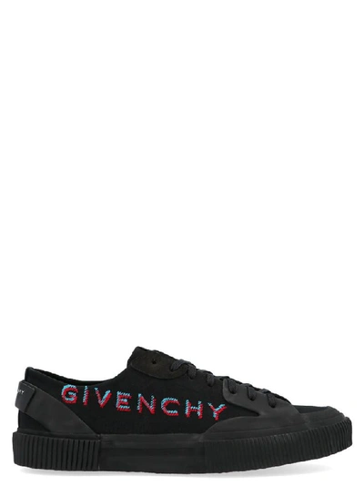 Shop Givenchy Logo Lace Up Tennis Sneakers In Black