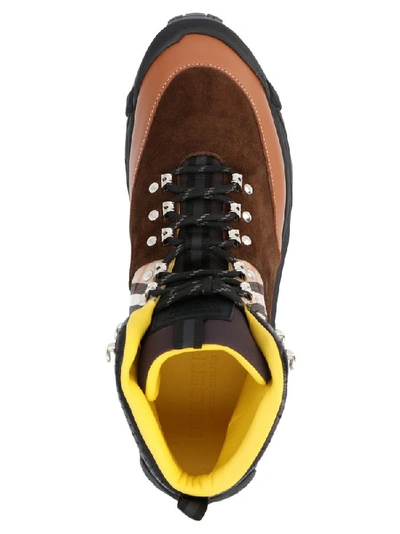 Shop Burberry Paneled Lace-up Hiking Boots In Multi